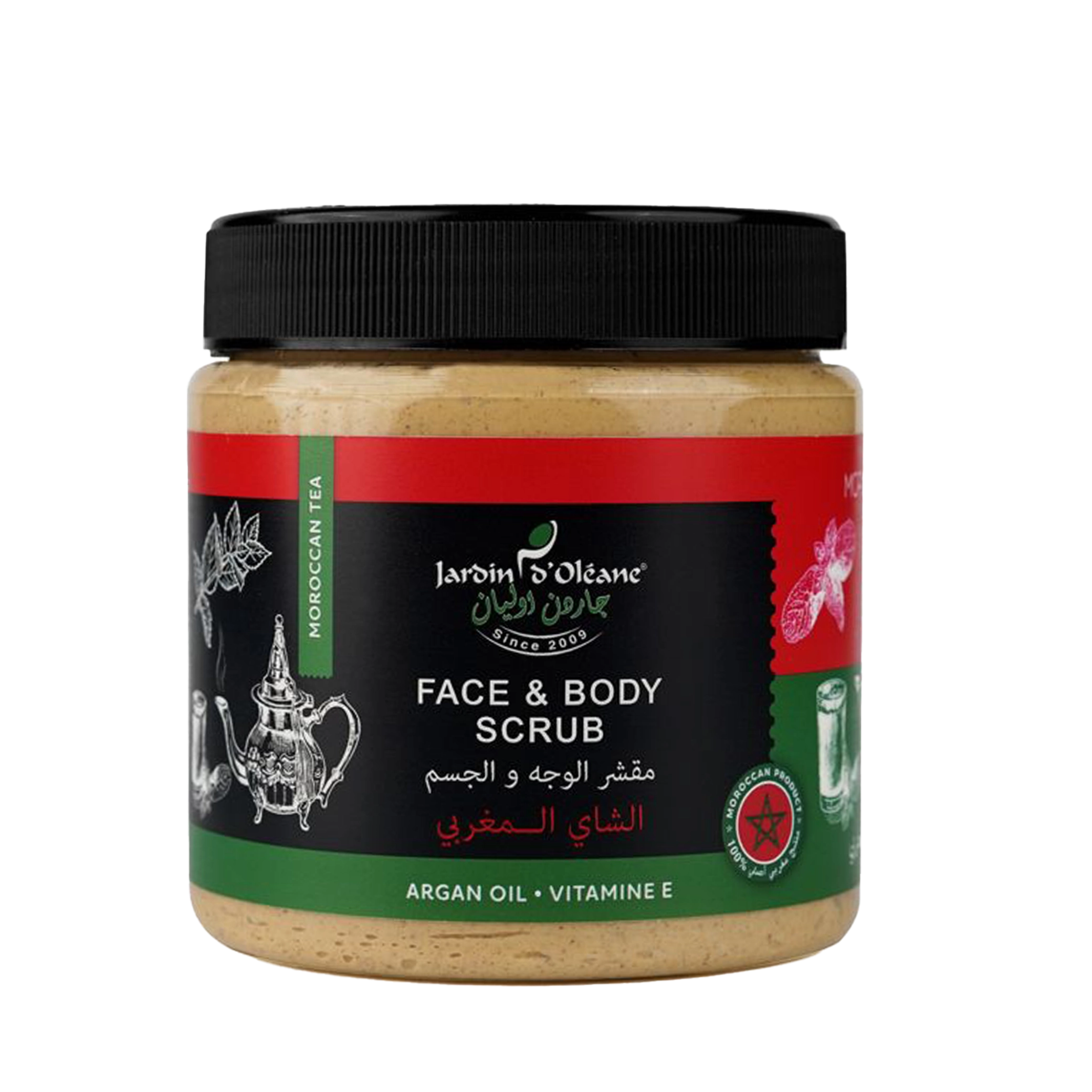 Jardin D'oleane - Scrub - Moroccan Tea Face & Body Scrub with Argain Oil and Vitamin E 500ml