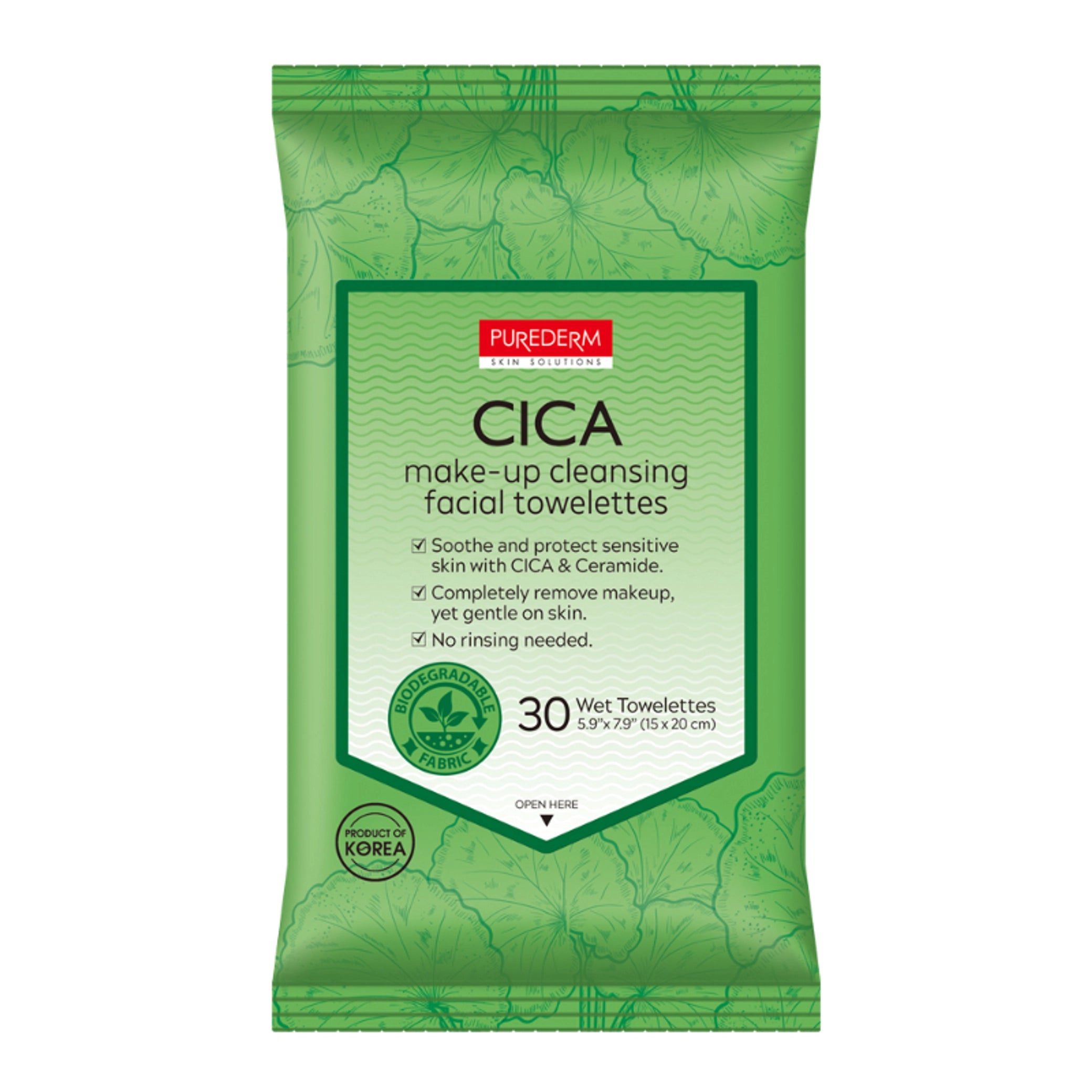 Purederm - Cleansing Towelettes - CICA Make-up Cleansing Facial Towelettes